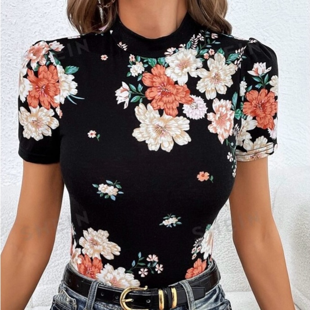 Floral, short sleeve, blouse, size large